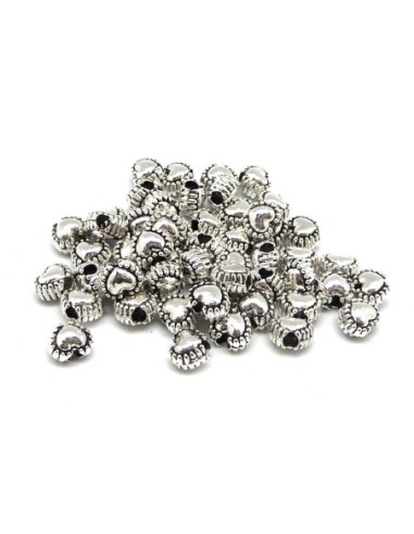 R-50 Perles mini coeur en métal argenté