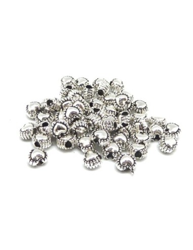 R-50 Perles mini coeur en métal argenté
