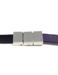 Fermoir clip rectangle pour lanière cuir de 8mm en métal argenté