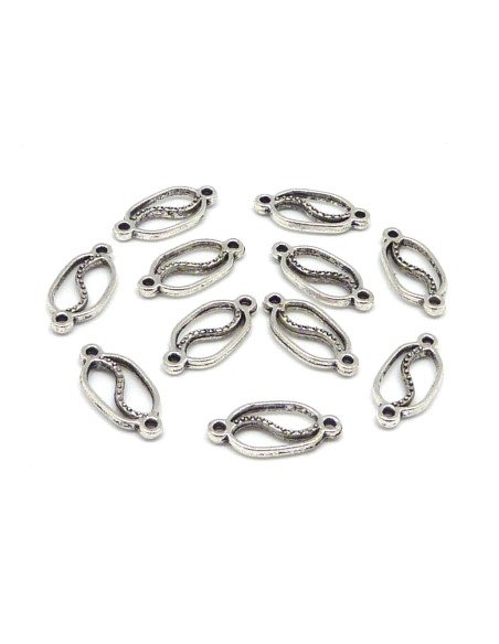 15 Perles connecteur ovale 19mm en métal argenté ouvragé