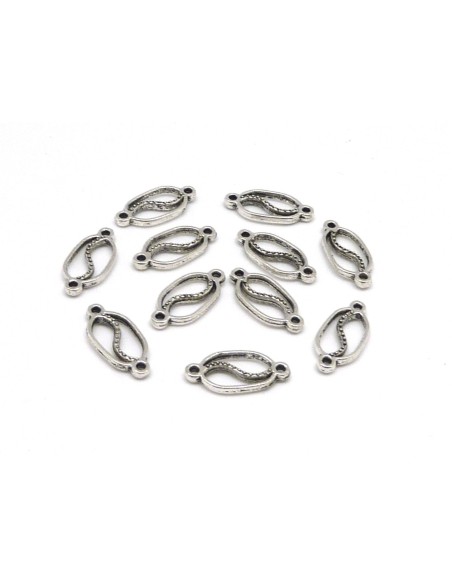 15 Perles connecteur ovale 19mm en métal argenté ouvragé