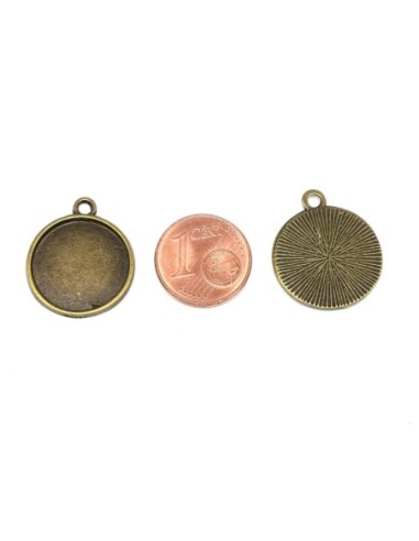 Breloque ronde pour cabochon de 16mm en métal de couleur bronze