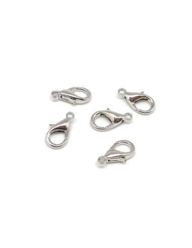 Fermoir 14mm argenté, mousqueton