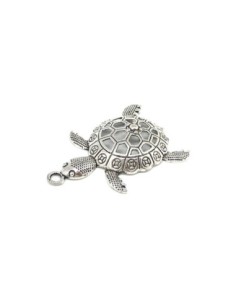 Grand Pendentif tortue 57mm en métal argenté travaillé et ajouré