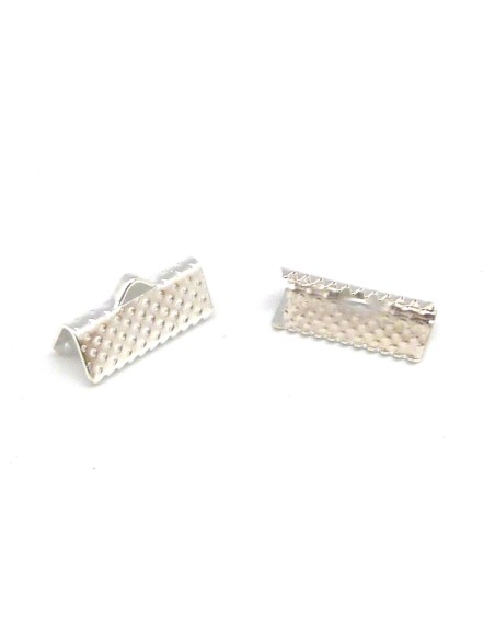 Embout griffe 16mm, serre ruban, lacet, fil cordon en métal argenté brillant blanc gravé de points