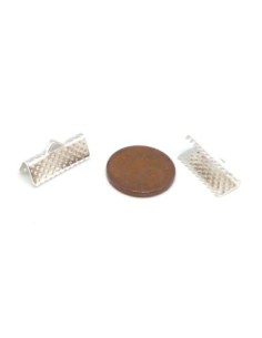 Embout griffe 16mm, serre ruban, lacet, fil cordon en métal argenté brillant blanc gravé de points 2
