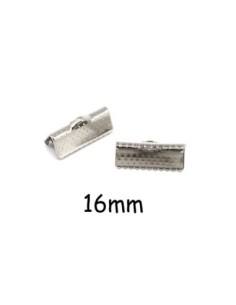Embout griffe 16mm, serre ruban, lacet, fil cordon en métal argenté gravé de points