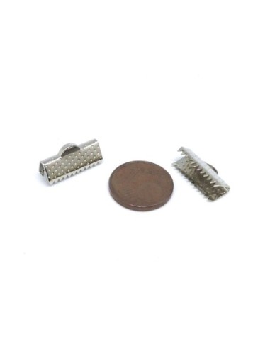 20 Embouts griffe 16mm, serre ruban, lacet, fil cordon en métal argenté gravé de points