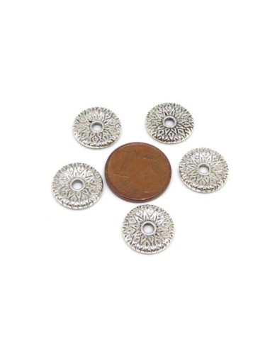 10 Perles Connecteurs anneau rond travaillé 12,3mm en métal argenté 