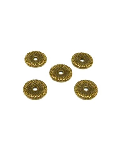 10 Perles Connecteurs anneau rond travaillé 12,3mm en métal de couleur bronze - style ethnique - idéal bracelet pendentif
