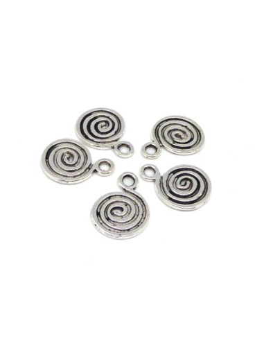 10 Breloques ronde spirale, réglisse 17,9mm en métal argenté style ethnique