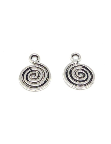 10 Breloques ronde spirale, réglisse 17,9mm en métal argenté style ethnique