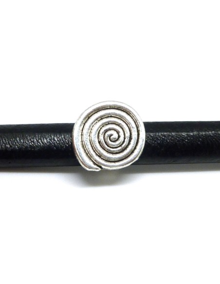 2 perles passant spirale en métal argenté pour cuir regaliz