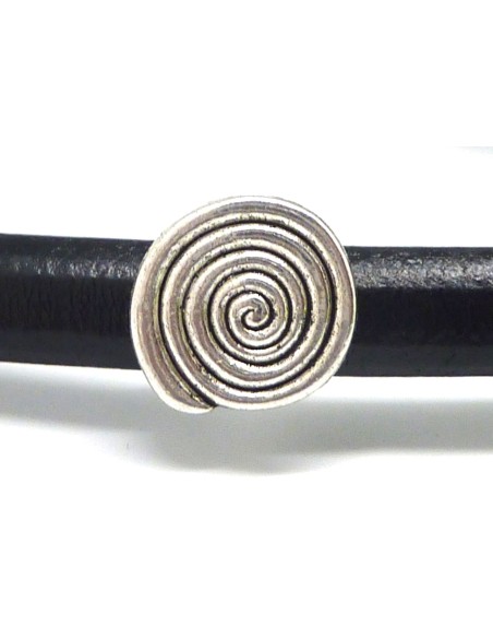 2 perles passant spirale en métal argenté pour cuir regaliz