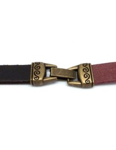 Fermoir clip pour lanière cuir de 10mm en métal ouvragé de couleur bronze style ethnique