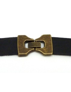 Fermoir clip rectangle manchette pour lanière cuir de 15mm en métal argenté lisse