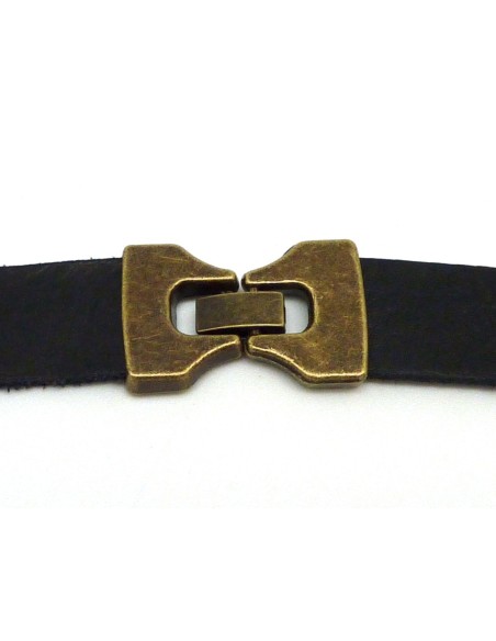 Fermoir clip rectangle manchette pour lanière cuir de 15mm en métal argenté lisse