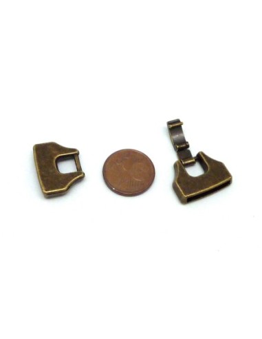 Fermoir clip rectangle manchette pour lanière cuir de 15mm en métal argenté lisse