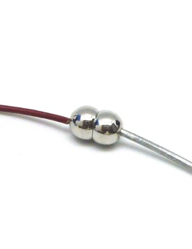 Fermoir aimanté rond 2 mini boules en métal argenté pour cordon de 1,5mm