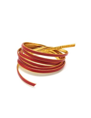 1m lanière cuir synthétique bicolore rouge cardinal / doré 3mm aspect brillant vernis idéal bracelet multirangs