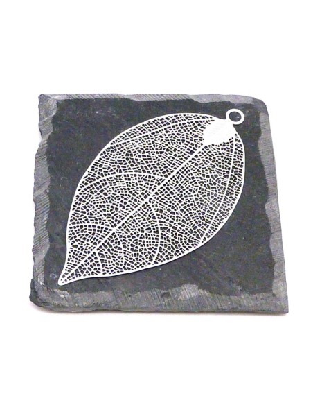 1 grand Estampe feuille en filigrane très fine, légère et stylisé 7,8cm en métal argenté