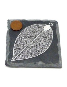 1 grand Estampe feuille en filigrane très fine, légère et stylisé 7,8cm en métal argenté 2