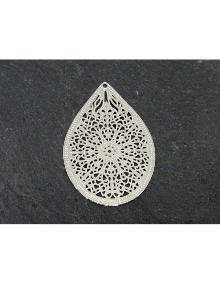 2 Estampes pendentifs larme goutte en filigrane très fine, légère et stylisé 35,1mm en métal argenté