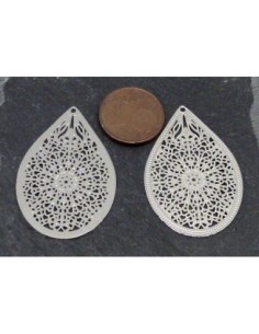 2 Estampes pendentifs larme goutte en filigrane très fine, légère et stylisé 35,1mm en métal argenté 2