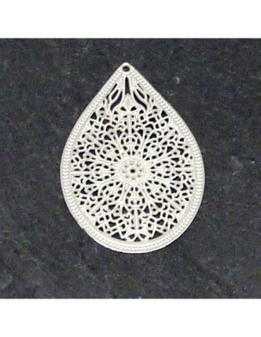 2 Estampes pendentifs larme goutte en filigrane très fine, légère et stylisé 35,1mm en métal argenté