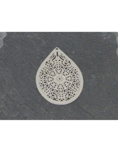 2 Estampes pendentifs larme goutte en filigrane très fine, légère et stylisé 35,1mm en métal argenté