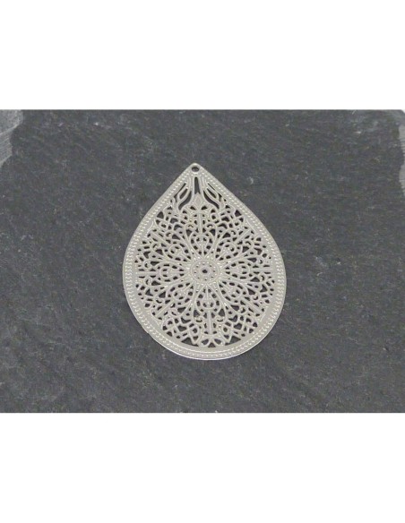 2 Estampes pendentifs larme goutte en filigrane très fine, légère et stylisé 35,1mm en métal argenté