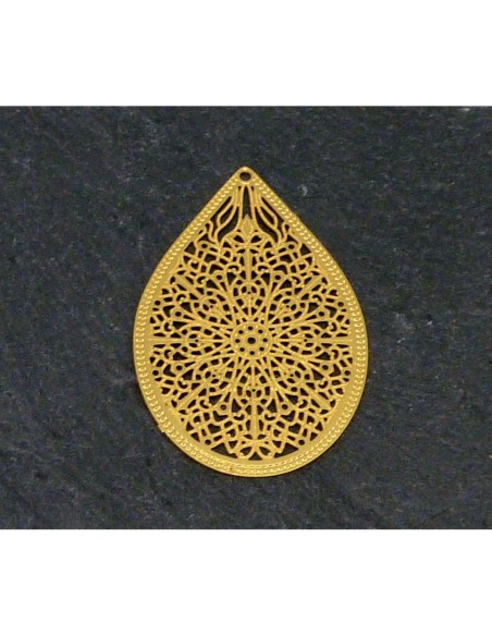R-2 Estampes pendentifs larme goutte en filigrane très fine, légère et stylisé 35,1mm en métal doré