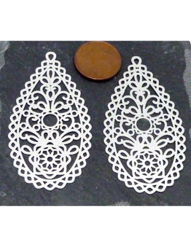 2 Estampes pendentifs larme goutte en filigrane...