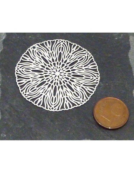 R-2 Estampes en filigrane ronde rosace très fine, légère, travaillé 39,2mm en métal argenté brillant blanc