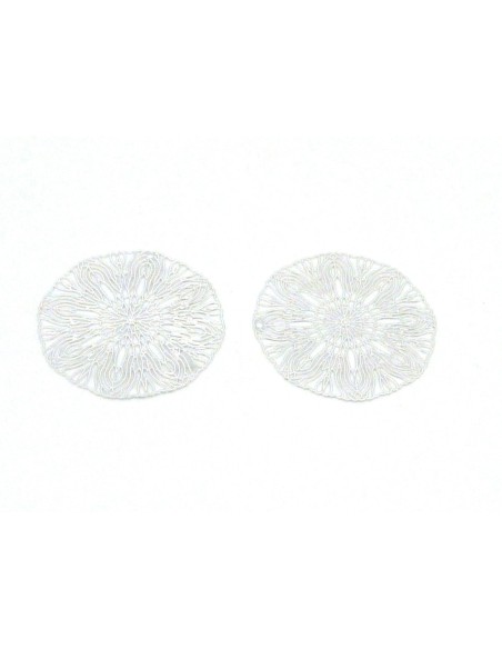 R-2 Estampes en filigrane ronde rosace très fine, légère, travaillé 39,2mm en métal argenté brillant blanc