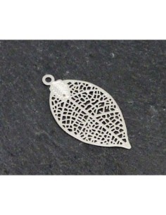 4 Estampes breloques feuille en filigrane très fine, légère et stylisé 28,2mm en métal argenté