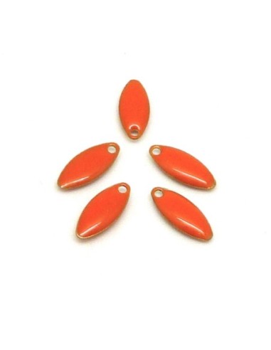 R-5 petites navettes émaillés recto/verso 10,7 x 4,5mm de couleur orange sur base laiton