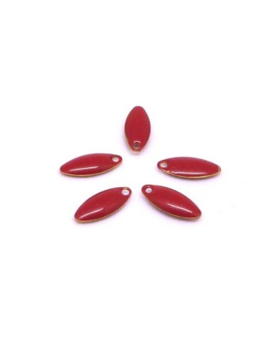 5 petites navettes émaillés recto/verso 10,7 x 4,5mm de couleur rouge marsala sur base laiton