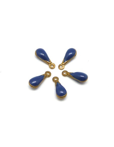 R-5 petites breloques gouttes émaillés recto/verso 10,7mm de couleur bleu jeans bleu égyptien sur base laiton
