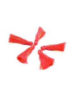 Lot de 5 Pompons rose vif et doré 3,5cm en coton et...