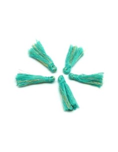 Lot de 5 Pompons bleu vert turquoise et doré 3,5cm en...
