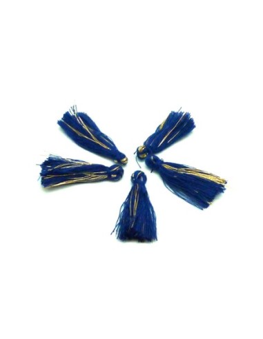 R-Lot de 5 Pompons bleu marine lumineux et doré 3,5cm en coton et polyester