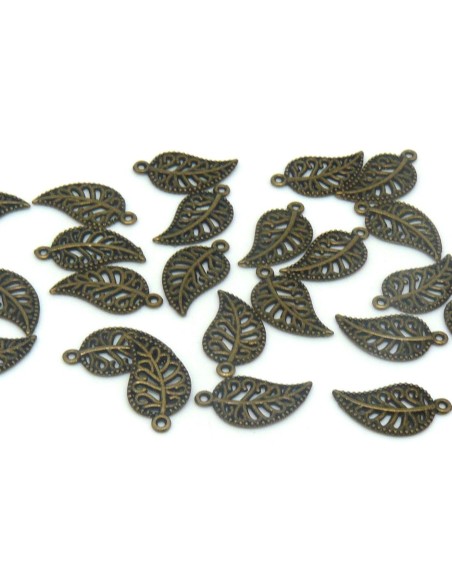 Breloque metal couleur bronze forme feuille Breloque metal couleur bronze forme feuille