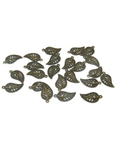 Breloque metal couleur bronze forme feuille