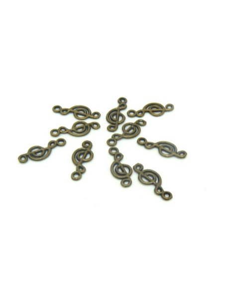 10 Breloques note de musique, clé de sol 19,9mm en métal de couleur bronze