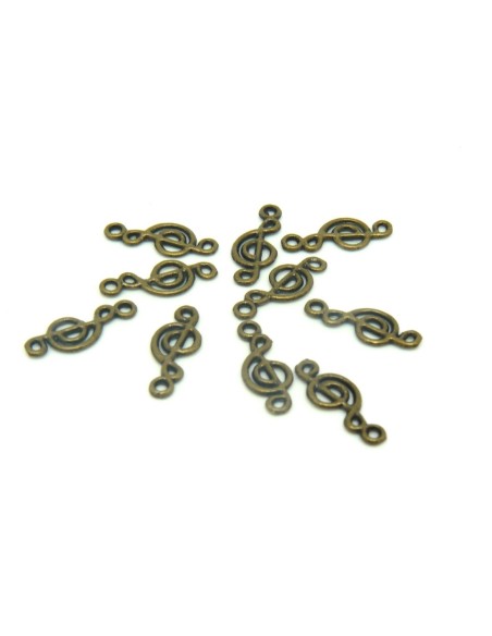 10 Breloques note de musique, clé de sol 19,9mm en métal de couleur bronze