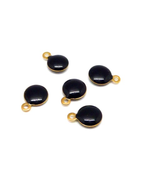 R-5 petites sequins émaillés recto/verso 6,5mm de couleur noir sur base laiton
