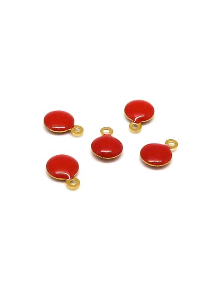 R-5 petites sequins émaillés recto/verso 6,5mm de couleur rouge sur base laiton