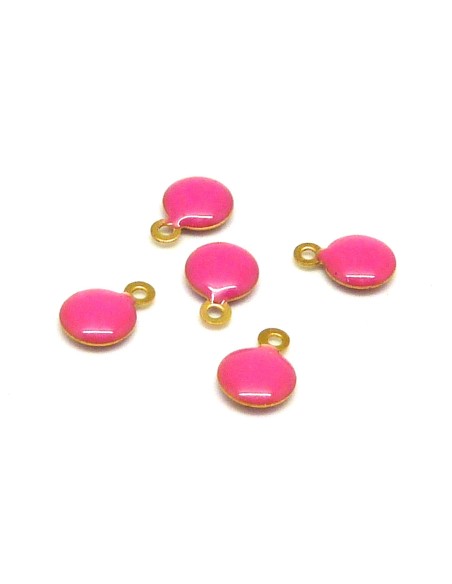 R-5 petites sequins émaillés recto/verso 6,5mm de couleur rose sur base laiton