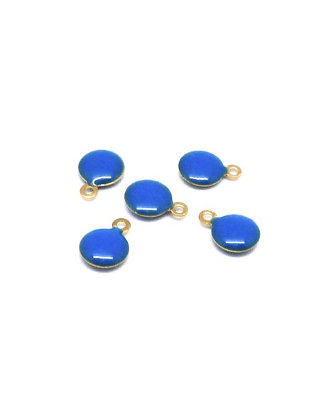 5 petites sequins émaillés recto/verso 6,5mm de couleur bleu sur base laiton